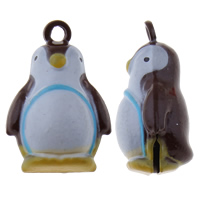 Pendentif cloche en laiton, pingouin, peinture, protéger l'environnement, sans nickel, plomb et cadmium, 16x23x11mm, Trou:Environ 1.5mm, 50PC/sac, Vendu par sac