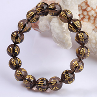 Wrist Mala Smoky Quartz Round natural Buddhist jewelry & om mani padme hum & gold powder Length Approx 7.5 Inch Sold By Lot