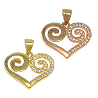 Cubic Zirconia Micro Pave Brass Pendant, Heart, plated, micro pave cubic zirconia, more colors for choice, nickel, lead & cadmium free, 18x15x2mm, Hole:Approx 3.5x4mm, 20PCs/Lot, Sold By Lot