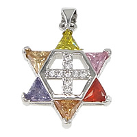 Cubic Zirconia Micro Pave Brass Pendant, Star of David, platinum plated, micro pave cubic zirconia, nickel, lead & cadmium free, 19x24x5.50mm, Hole:Approx 3.5x5mm, 10PCs/Lot, Sold By Lot