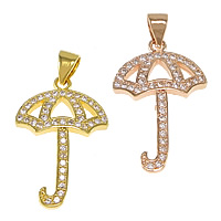 Cubic Zirconia Micro Pave Brass Pendant, Umbrella, plated, micro pave cubic zirconia, more colors for choice, nickel, lead & cadmium free, 15x24x2mm, Hole:Approx 3x4mm, 20PCs/Lot, Sold By Lot