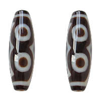 Natural Tibetan Agate Dzi Beads, Oval, bodhi three eyes & two tone, Grade AAA, 12x38mm, Hole:Approx 2mm, Sold By PC