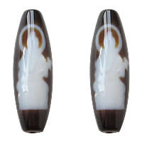 Natürliche Tibetan Achat Dzi Perlen, oval, Mahakala & zweifarbig, Grad AAA, 12x38mm, Bohrung:ca. 2mm, verkauft von PC