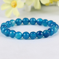 agate bleue bracelet, Rond, naturel, normes différentes pour le choix & facettes, Longueur:Environ 7.5 pouce, Vendu par lot