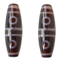 Natural Tibetan Agate Dzi Beads, Oval, four-eyed & two tone, Grade AAA, 13x38mm, Hole:Approx 2mm, Sold By PC