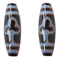 Natural Tibetan Agate Dzi Beads, Oval, leaf & two tone, 13x38mm, Hole:Approx 2mm, Sold By PC
