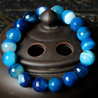 agate lace bracelet, Rond, naturel, normes différentes pour le choix & facettes, bleu, Longueur:Environ 7.5 pouce, Vendu par lot