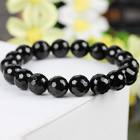 Black Agate Bracelets, Round, natural, different size for choice & faceted, Grade AAAAA, Length:Approx 7.5 Inch, Sold By Lot