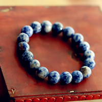 голубой с белыми пятнышками браслет, Круглая, натуральный, разный размер для выбора, продается Лот