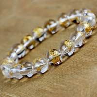 Poignet Mala, quartz clair, Rond, naturel, bijoux bouddhiste & poudre d'or, 10mm, Longueur:Environ 7.5 pouce, 5Strandstoron/lot, 19PC/brin, Vendu par lot