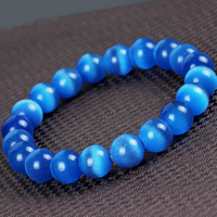 Cats Eye Bracelets, Round, different size for choice, blue, Length:Approx 7.5 Inch, Sold By Lot