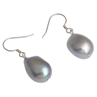 Freshwater Pearl Earrings, sterling silver earring hook, Baroque, grey, Grade AA, 11-12mm, 31mm, Sold By Pair