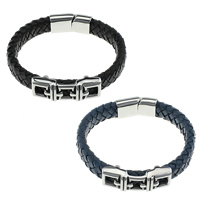 Unisex Bracelet, Cowhide, with Stainless Steel, blacken, more colors for choice, 12mm, 29x14x8mm, 42x15x12mm, Sold Per Approx 8.5 Inch Strand