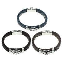 Unisex Bracelet, Cowhide, with Stainless Steel, blacken, more colors for choice, 12mm, 29x14x8mm, 35x16x11mm, Sold Per Approx 8.5 Inch Strand