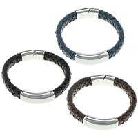 Unisex Bracelet, Cowhide, with Stainless Steel, more colors for choice, 12mm, 29x14x8mm, 36x15x10mm, Sold Per Approx 8.5 Inch Strand