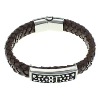 Unisex Bracelet Cowhide with Stainless Steel blacken brown 12mm  Sold Per Approx 8.5 Inch Strand