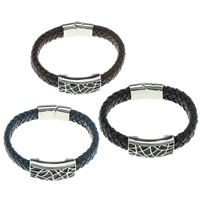 Unisex Bracelet Cowhide with Stainless Steel enamel 12mm  Sold Per Approx 8.5 Inch Strand