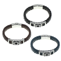 Unisex Bracelet, Cowhide, with Stainless Steel, more colors for choice, 12mm, 29x14x8mm, 39x16x10mm, Sold Per Approx 8.5 Inch Strand