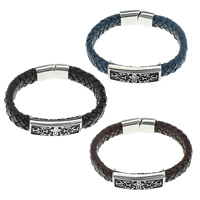 Unisex Bracelet, Cowhide, with Stainless Steel, blacken, more colors for choice, 12mm, 29x14x8mm, 38x15x10mm, Sold Per Approx 8.5 Inch Strand
