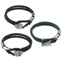 Unisex Bracelet, Cowhide, with Stainless Steel, 2-strand, more colors for choice, 5mm, 22x10x20mm, 17x16x8mm, 10x13x9mm, Sold Per Approx 8 Inch Strand