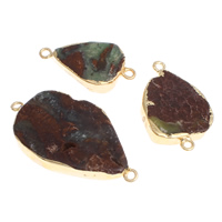 Australia Chrysoprase Connector, with Brass, gold color plated, mixed & 1/1 loop, 34x19x6mm-48x27x6mm, Hole:Approx 3mm, 10PCs/Bag, Sold By Bag