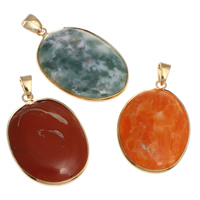 Gemstone Pendants Jewelry, with Brass, gold color plated, mixed, 31x47x8mm-35x50x8mm, Hole:Approx 6x8mm, 20PCs/Bag, Sold By Bag