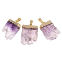 Natural Quartz Druzy Pendants, Amethyst, with brass bail, gold color plated, February Birthstone & druzy style & mixed, 17x27x6mm-19x30x7mm, Hole:Approx 2x6mm, 10PCs/Bag, Sold By Bag