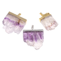 Natural Quartz Druzy Pendants, Amethyst, with brass bail, plated, February Birthstone & druzy style & mixed, 30x18x5mm-40x51x9mm, Hole:Approx 2x6mm, 10PCs/Bag, Sold By Bag