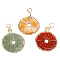 Gemstone Pendants Jewelry, with Brass, gold color plated, mixed, 35x52x6mm, Hole:Approx 6mm, 20PCs/Bag, Sold By Bag