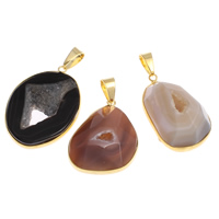 Natural Agate Druzy Pendant, Mixed Agate, with Brass, gold color plated, druzy style & mixed, 17x38x11mm-24x38x15mm, Hole:Approx 6x9mm, 20PCs/Bag, Sold By Bag