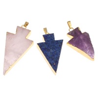Gemstone Pendants Jewelry, with Brass, gold color plated, mixed, 23x41x8mm-30x51x8mm, Hole:Approx 2x6mm, 20PCs/Bag, Sold By Bag