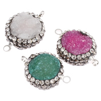 Druzy Connector, Quartz, with Brass, platinum color plated, druzy style & with rhinestone & mixed & 1/1 loop, 18x13x6mm-22x16x7mm, Hole:Approx 2mm, 10PCs/Bag, Sold By Bag