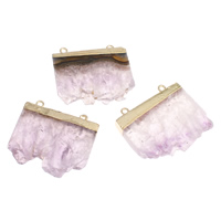 Natural Quartz Druzy Pendants, Amethyst, with brass bail, gold color plated, February Birthstone & druzy style & mixed & double-hole, 37x30x6mm-44x33x7mm, Hole:Approx 2mm
