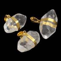 Clear Quartz Pendant, with Brass, gold color plated, mixed, 32x22x18mm-38x24x18mm, Hole:Approx 5x9mm, 10PCs/Bag, Sold By Bag