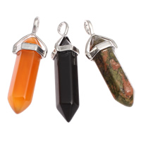Gemstone Pendants Jewelry, with brass bail, platinum color plated, mixed, 13x38x10mm-13x42x10mm, Hole:Approx 3x5mm, 30PCs/Bag, Sold By Bag
