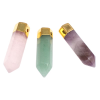 Gemstone Pendants Jewelry, with Brass, gold color plated, mixed, 8x30mm-8x35mm, Hole:Approx 2mm, 30PCs/Bag, Sold By Bag