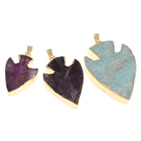 Gemstone Pendants Jewelry, with Brass, gold color plated, mixed, 20x32x7mm-32x46x7mm, Hole:Approx 2x6mm, 10PCs/Bag, Sold By Bag
