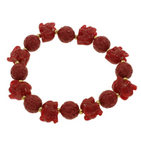 Coral Bracelet with Brass Elephant carved deep red 10mm Length Approx 6 Inch Sold By Bag