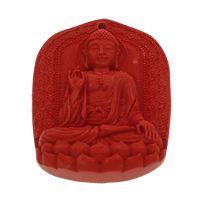 Buddhische Schmuck Anhänger, Synthetische Koralle, Buddha, buddhistischer Schmuck & geschnitzed, rot, 37x47x10mm, Bohrung:ca. 2mm, 10PCs/Tasche, verkauft von Tasche
