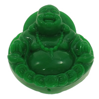 Buddyjski biżuteria wisiorek, Koral syntetyczny, Budda, zielony, 45x50x15mm, otwór:około 1mm, 10komputery/torba, sprzedane przez torba