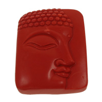 Buddista gioielli ciondolo, corallo sintetico, Budda, lavorato, rosso, 36x47x11mm, Foro:Appross. 2x1mm, 10PC/borsa, Venduto da borsa