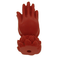 Grânulos budista, coral sintetico, Mão, jóias budista & esculpida, vermelho, 14x28x13mm, Buraco:Aprox 2mm, 100PCs/Bag, vendido por Bag