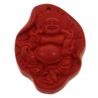 Buddyjski biżuteria wisiorek, Koral syntetyczny, Budda, rzeźbione, czerwony, 41x58x18mm, otwór:około 2mm, 10komputery/torba, sprzedane przez torba
