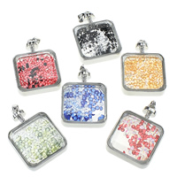 Zinc Alloy Floating Locket Pendant with brass bail & Glass & Rhinestone Square platinum color plated mixed colors nickel lead & cadmium free Approx Sold By Lot