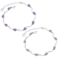925 Sterling Silver Bracelet, with 1.1inch extender chain, platinum plated, with rhinestone, more colors for choice, 5mm, Sold Per Approx 6.6 Inch Strand