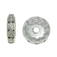 Rhinestone Spacers, Brass, Rondelle, silver color plated, with rhinestone, nickel, lead & cadmium free, 12x12x3.60mm, Hole:Approx 2mm, 500PCs/Bag, Sold By Bag