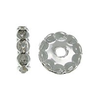 Separadores de Diamantes de Imitación, metal, Toroidal, chapado en color de plata, con diamantes de imitación, libre de níquel, plomo & cadmio, 12x12x3.40mm, agujero:aproximado 2.5mm, 500PCs/Bolsa, Vendido por Bolsa