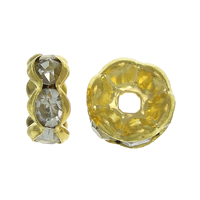 Rhinestone Spacers, Brass, Rondelle, gold color plated, with rhinestone, nickel, lead & cadmium free, 4x4x2mm, Hole:Approx 1.2mm, 500PCs/Bag, Sold By Bag