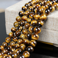 Tigerauge Perlen, rund, natürlich, verschiedene Größen vorhanden, gelb, Grade A, Länge:ca. 15 ZollInch, verkauft von Menge