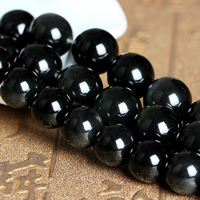 Sort obsidian perler, Runde, naturlig, forskellig størrelse for valg, Grade AAA, Solgt Per Ca. 15 inch Strand